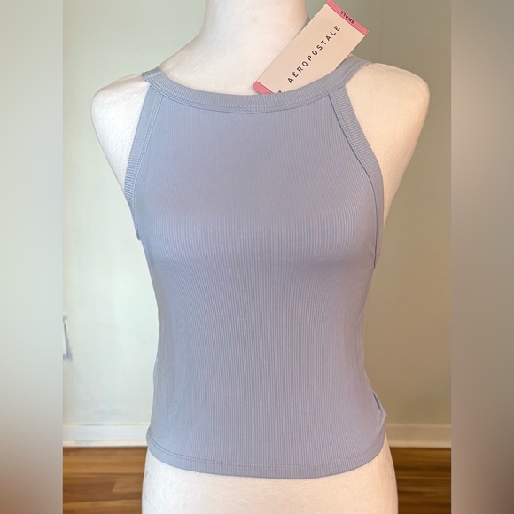 Aeropostale Tops - NWT Aeropostale Reversible Cropped Tank, V Neck or High Neck, Light Blue, Size S